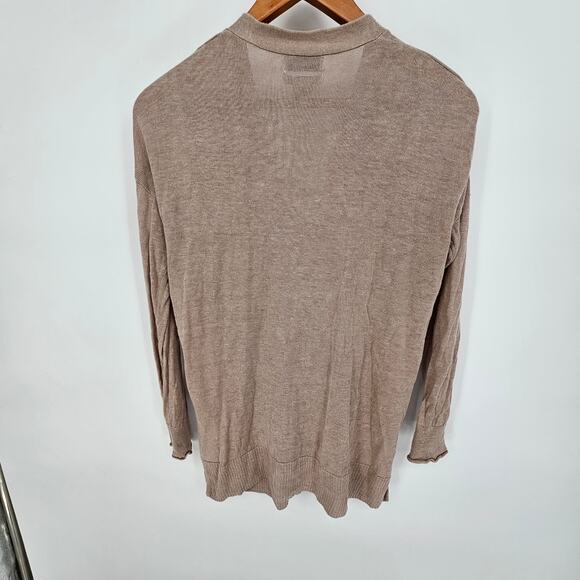 Rachel Zoe Beige 100% Linen Knit Button Front Quiet Luxury Cardigan Sweater M - Picture 2 of 6